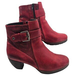 Wolky Womens 42 Red Leather Herringbone Heeled‎ Ankle Boots